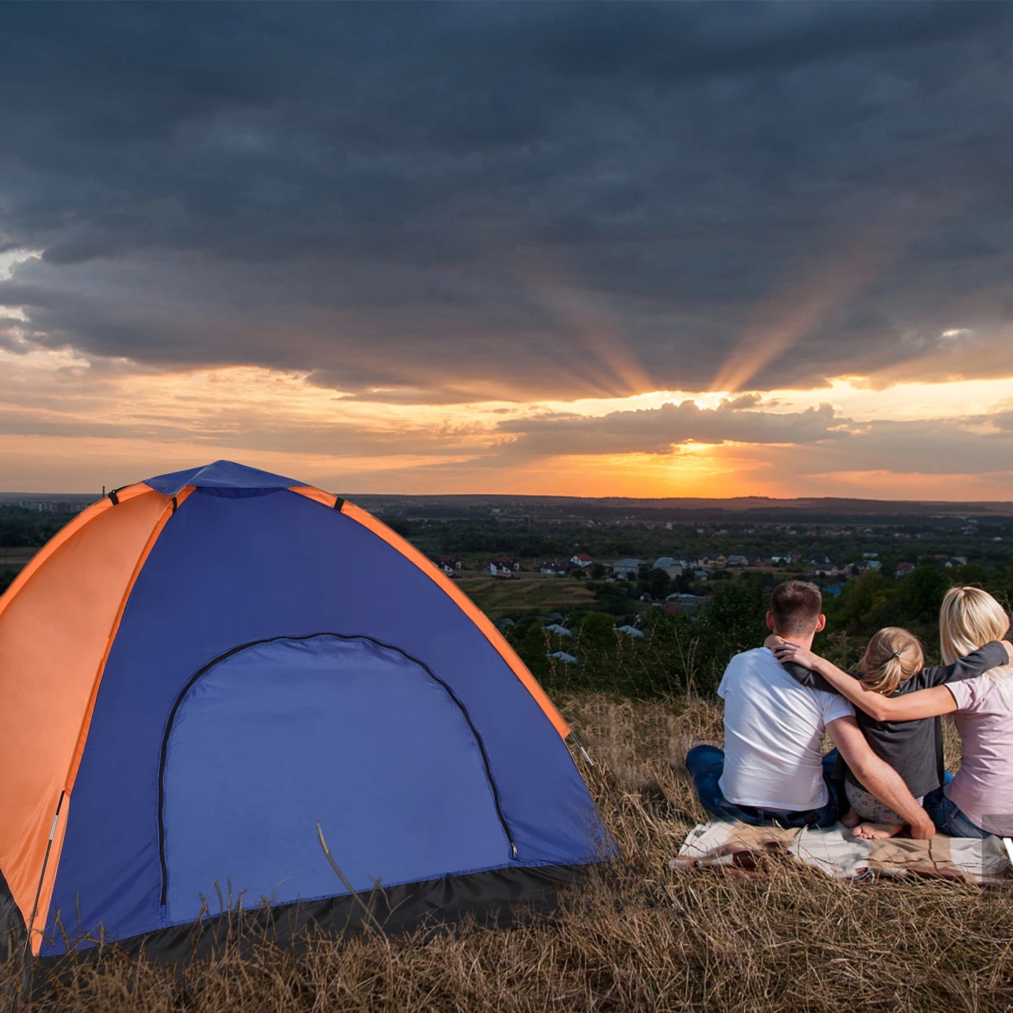 3-4 Person Lightweight Camping Tent | Rain Fly, Fiberglass Poles