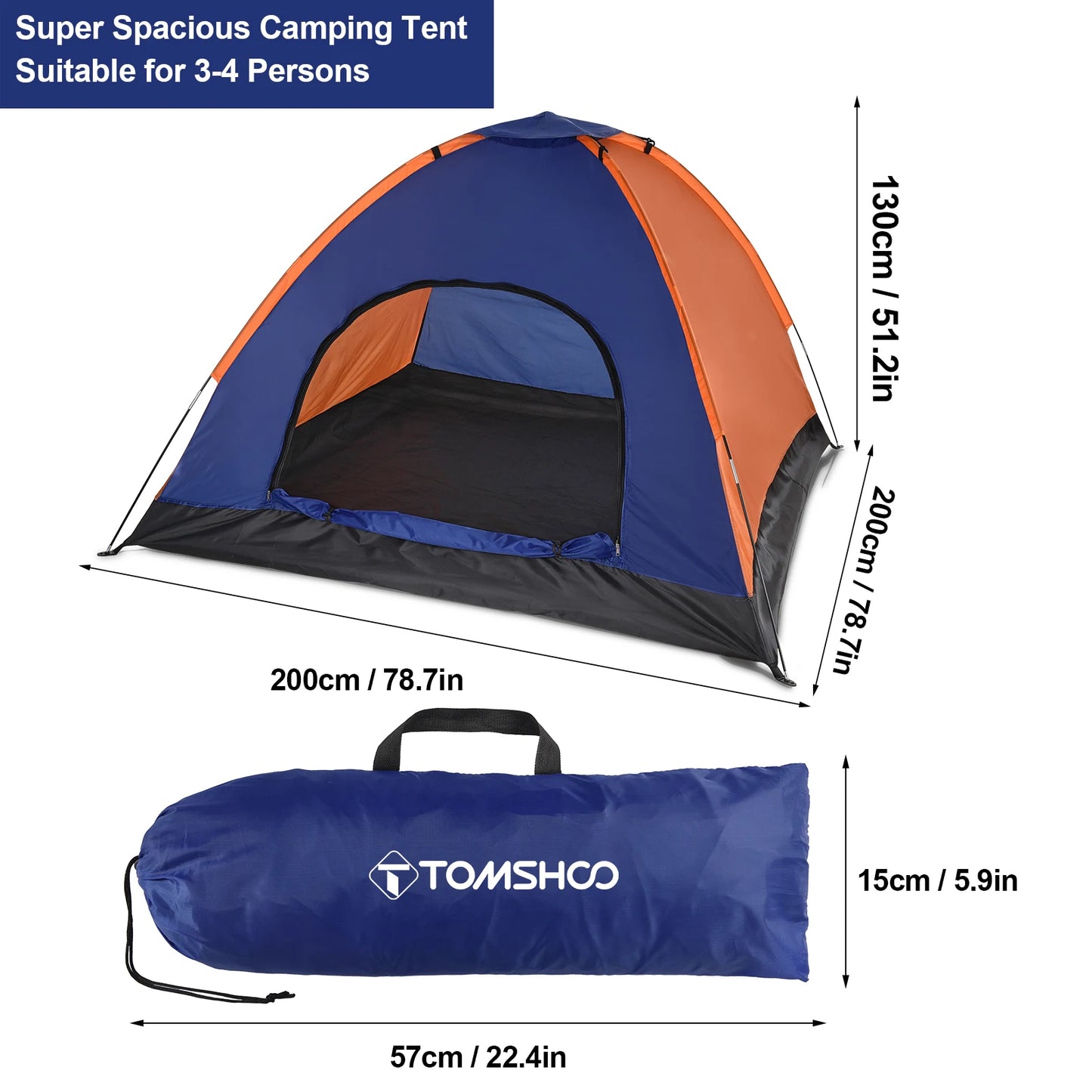 3-4 Person Lightweight Camping Tent | Rain Fly, Fiberglass Poles
