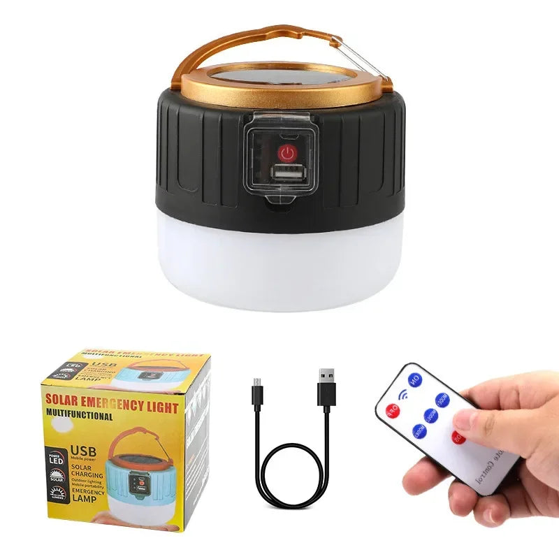 Solar LED Camping Lantern — USB Rechargeable Waterproof Tent Light for Hiking & BBQ