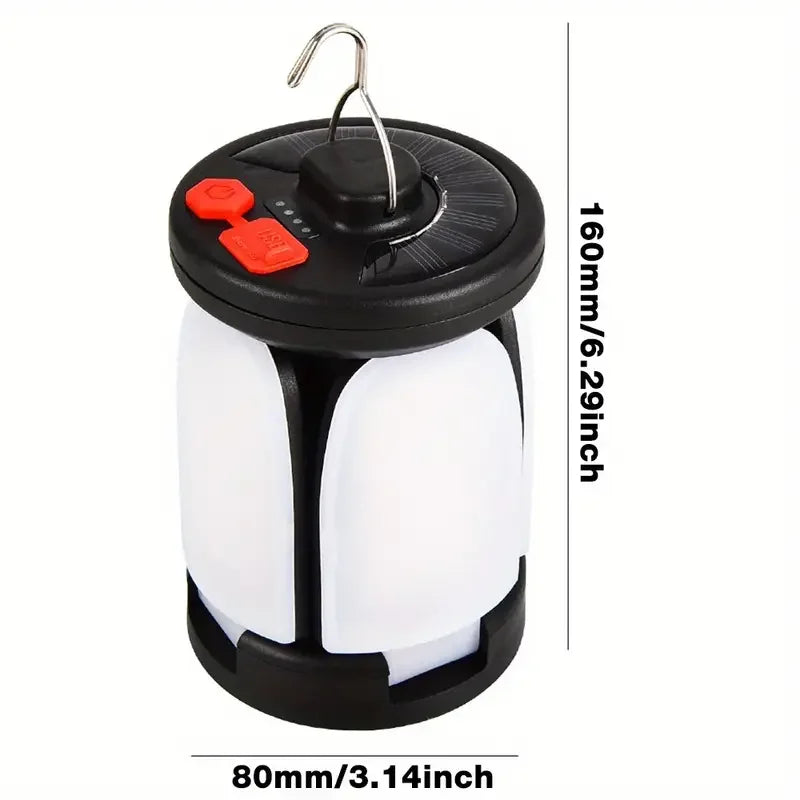 4-Leaf Solar Camping Lantern — Foldable Rechargeable Warm Tent Light & Emergency Torch