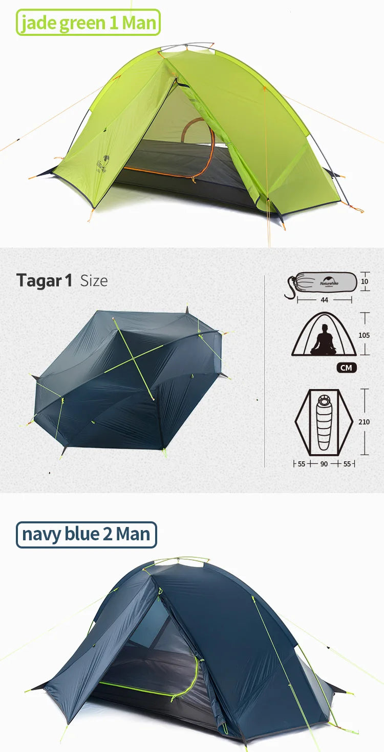 Naturehike Tagar Ultralight Hiking Tent Outdoor Summer Lightweight Camping Rainproof 1-2 Person Tent