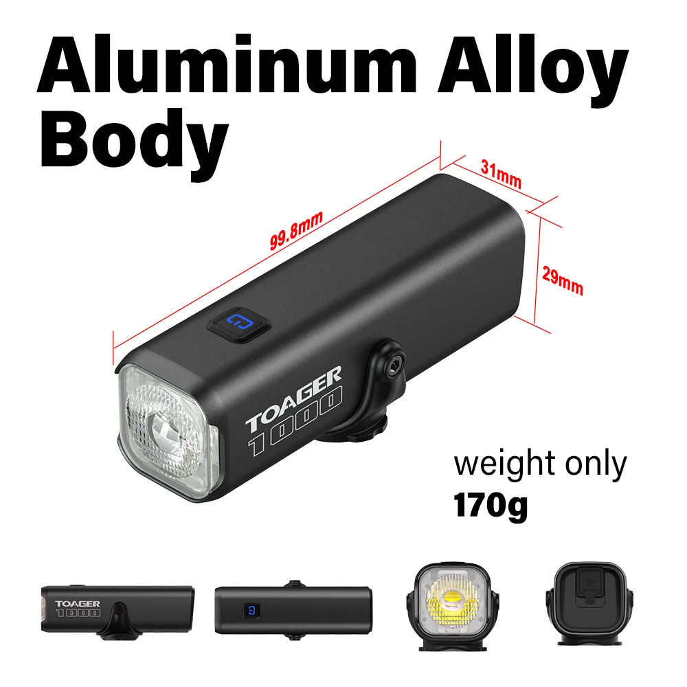 TOAGER 1000LM Bike Light Front Lamp Type C Rechargeable LED 21700 4500mAh Bicycle Light IPX6 Bicycle headlights Bike Accessories