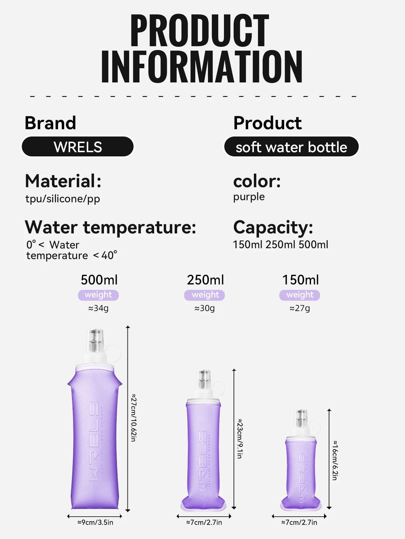 WRELS Collapsible Water Bottle BPA Free Silicone Foldable Soft Flask Outdoor Sport Portable Water Bag Running Camping Water Bag