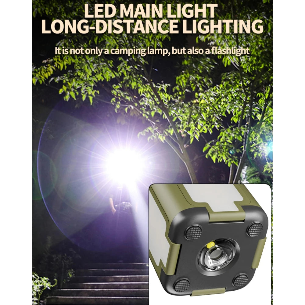 Solar Outdoor Portable Camping Light Solar Charging Foldable 2000mah Power Bank Intelligent Display Portable Hanging Tent Light