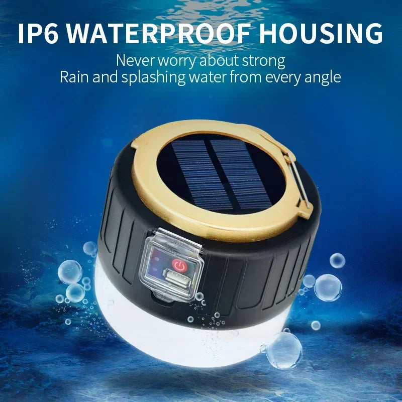 Solar LED Camping Lantern — USB Rechargeable Waterproof Tent Light for Hiking & BBQ