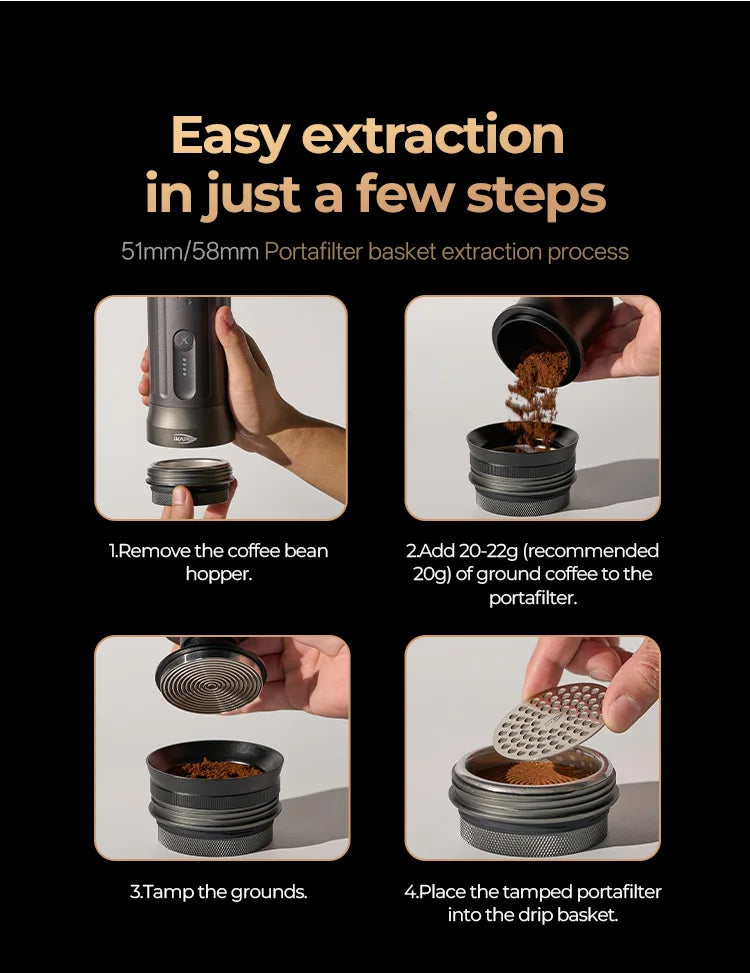 IKAPE Kapo K2 Portable Espresso Machine — Bluetooth, Timer, 51/58mm Bottomless Portafilter