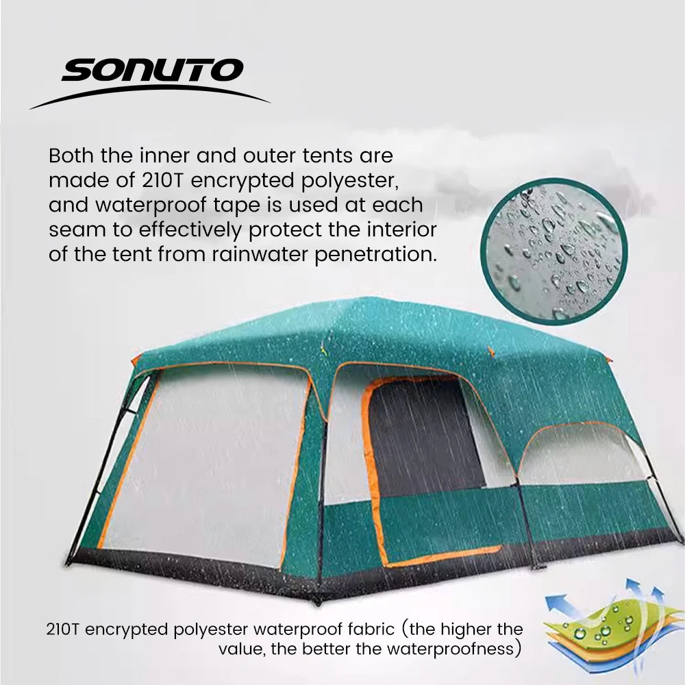8-12 Person Family Tent | 2 Bedrooms + Living Room, 4-Season