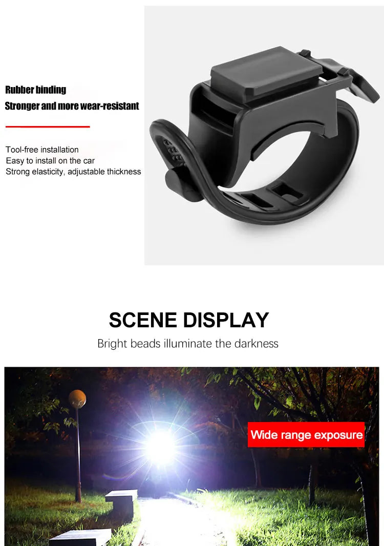 Rechargeable Bike Headlight with Horn — Solar & USB MTB Road Cycling Light Set