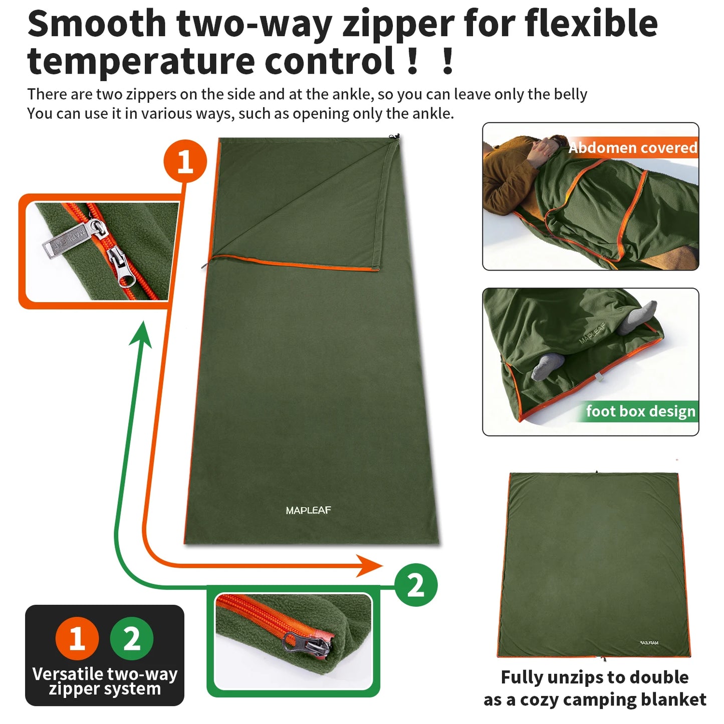 MAPLEAF Fleece Sleeping Bag Liner Lightweight Winter Sleeping Sack Sleeping Bag Sheet Travel Camping Sheet Camping Blanket Liner