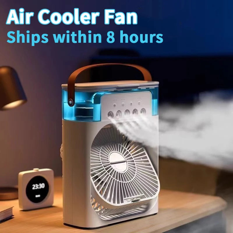 3 In 1 Mini Air Cooler Portable Cooling Fan With LED Night Light Humidifier Desktop Refreshing Appliance For Home Office Bedroom