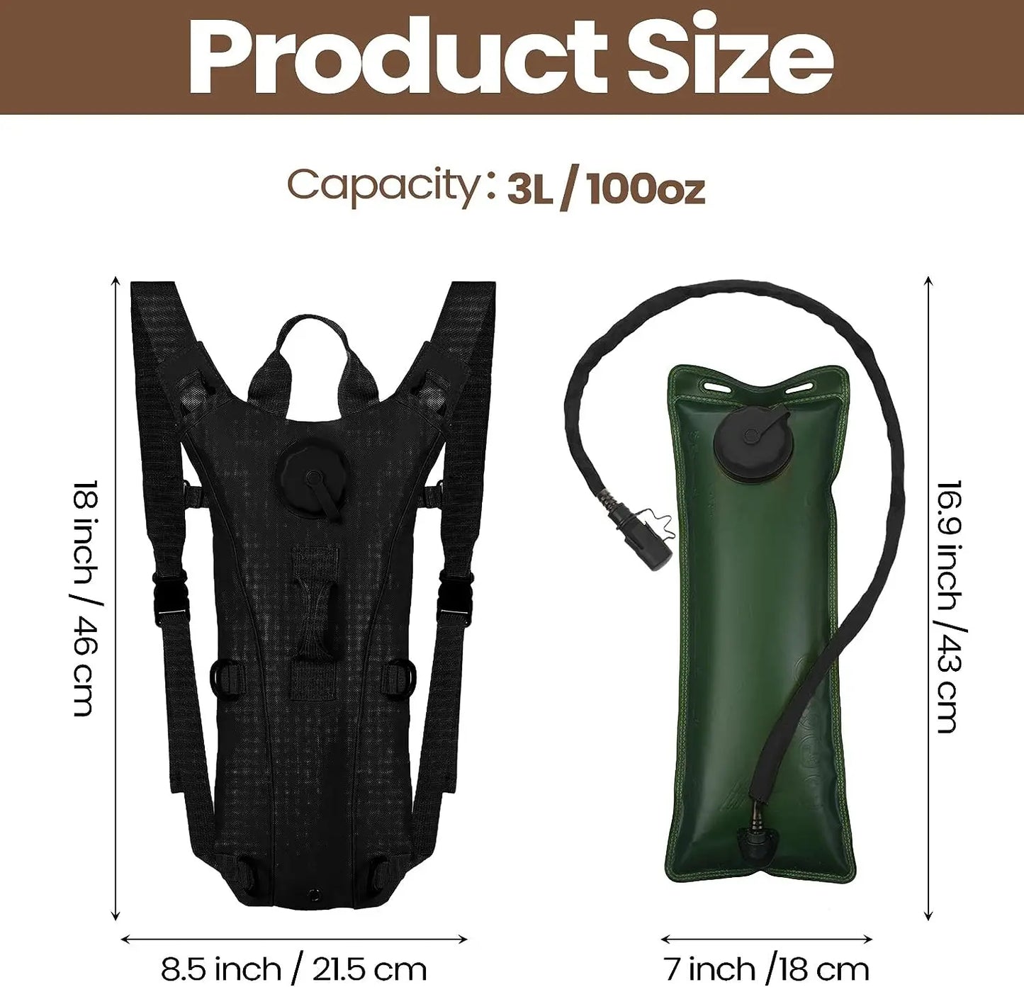 Sport Hydration Pack Backpack Water-proof Nylon Water Bag with 3 Liter Bladder for Hiking Cycling Climbing