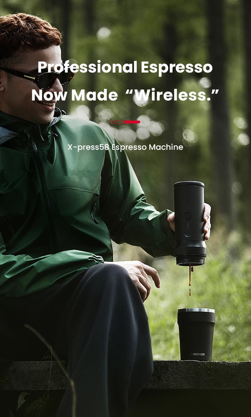 MHW-3BOMBER X-Press58 Portable Espresso Machine — USB Electric, 58mm, Travel & Camping Coffee Maker