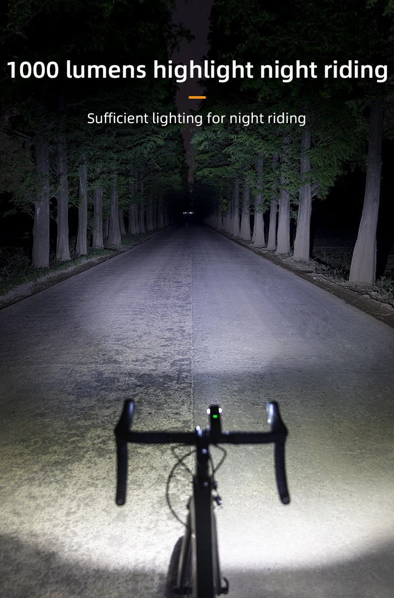ROCKBROS 1000LM Bike Light Front Lamp Type-C Rechargeable LED 4500mAh Bicycle Light Waterproof Headlight Bike Accessories