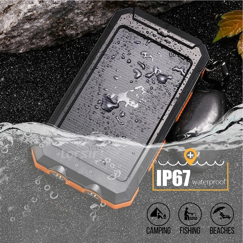 Solar Power Bank 80000mAh | Solar Panel, LED Flashlight & Compass