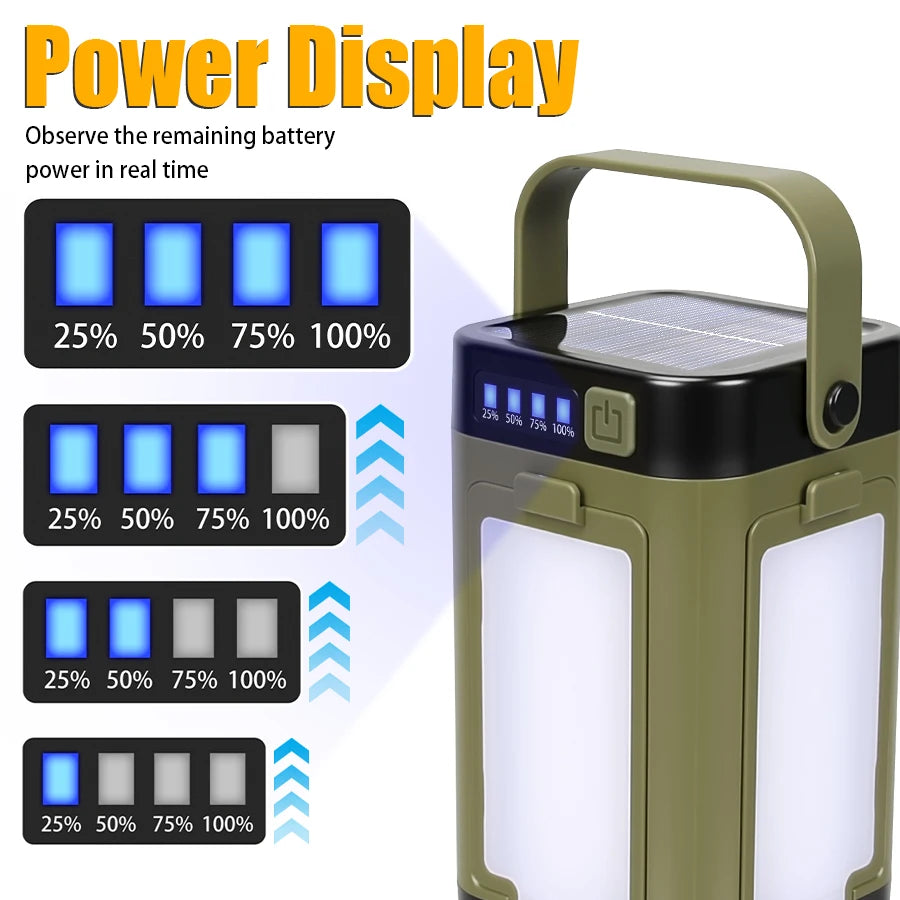 4-Leaf Solar Camping Lantern — Foldable Rechargeable Warm Tent Light & Emergency Torch