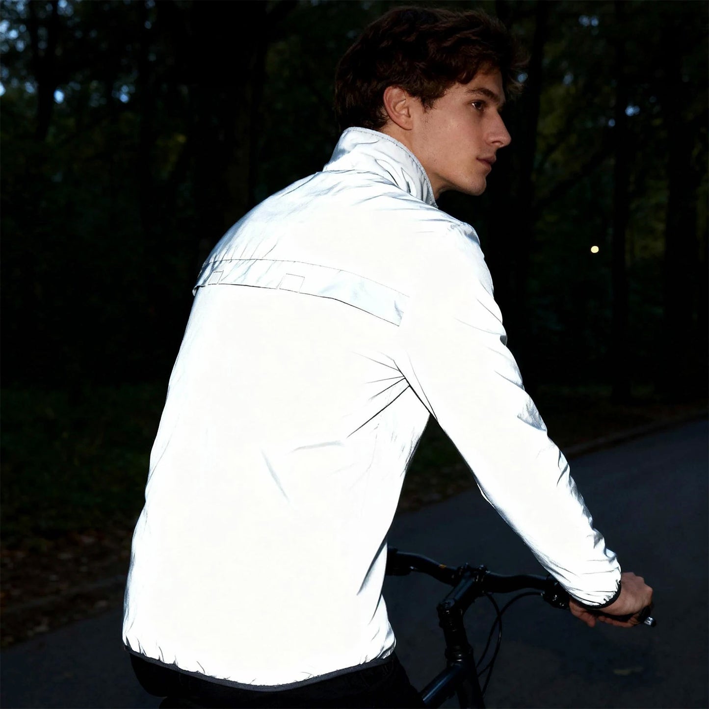 WOSAWE Men's Fully Reflective Jacket Outdoor Lightweight Windbreaker MTB Bike Hooded Rain Jacket Running Fishing Cycling Coat