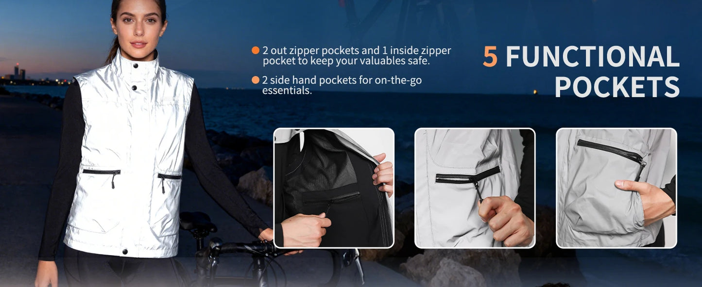 WOSAWE Men's Fully Reflective Jacket Outdoor Lightweight Windbreaker MTB Bike Hooded Rain Jacket Running Fishing Cycling Coat