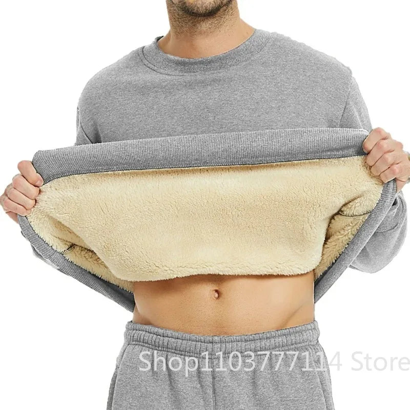 Men's Autumn Winter Fleece Lined Warm Top Korean Fashionable Long Sleeved Base Shirt Plush Casual Warm Underwear T-shirt