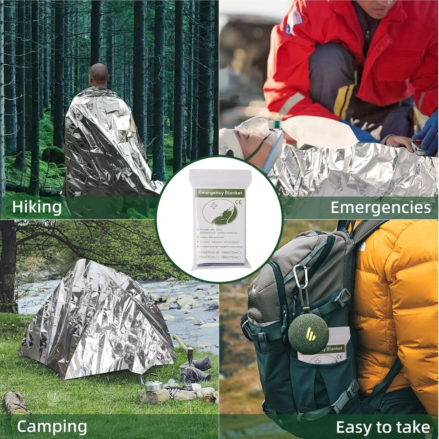 Emergency Thermal Survival Blanket — Waterproof Mylar First-Aid Foil Blanket (Multipack)