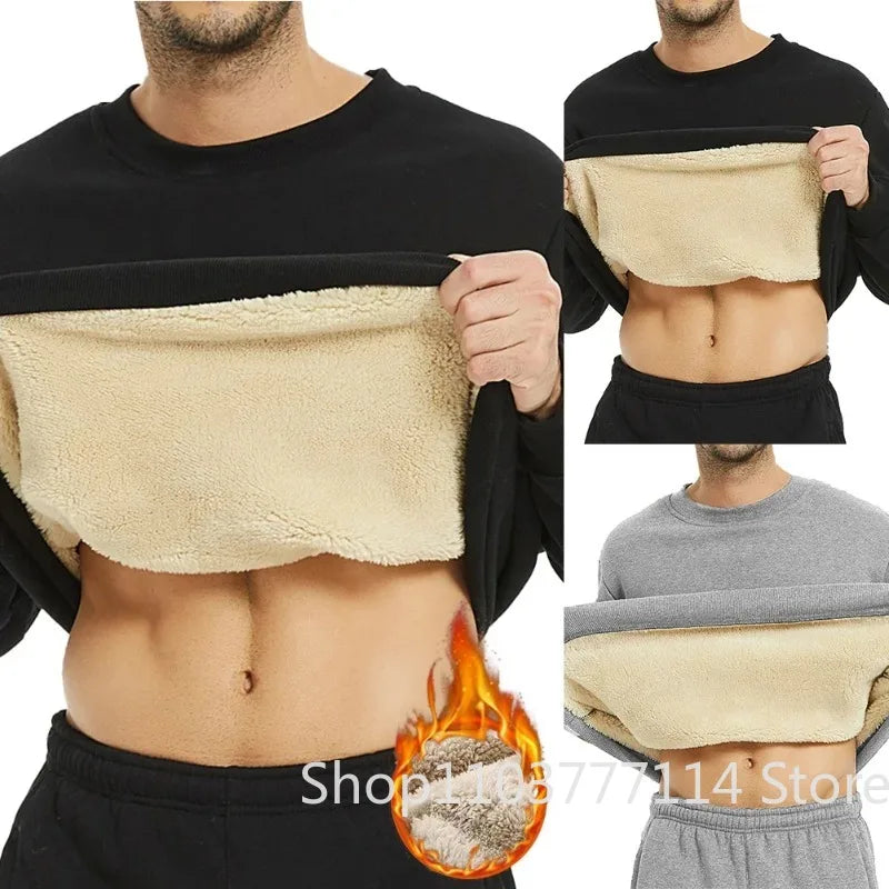Men's Autumn Winter Fleece Lined Warm Top Korean Fashionable Long Sleeved Base Shirt Plush Casual Warm Underwear T-shirt