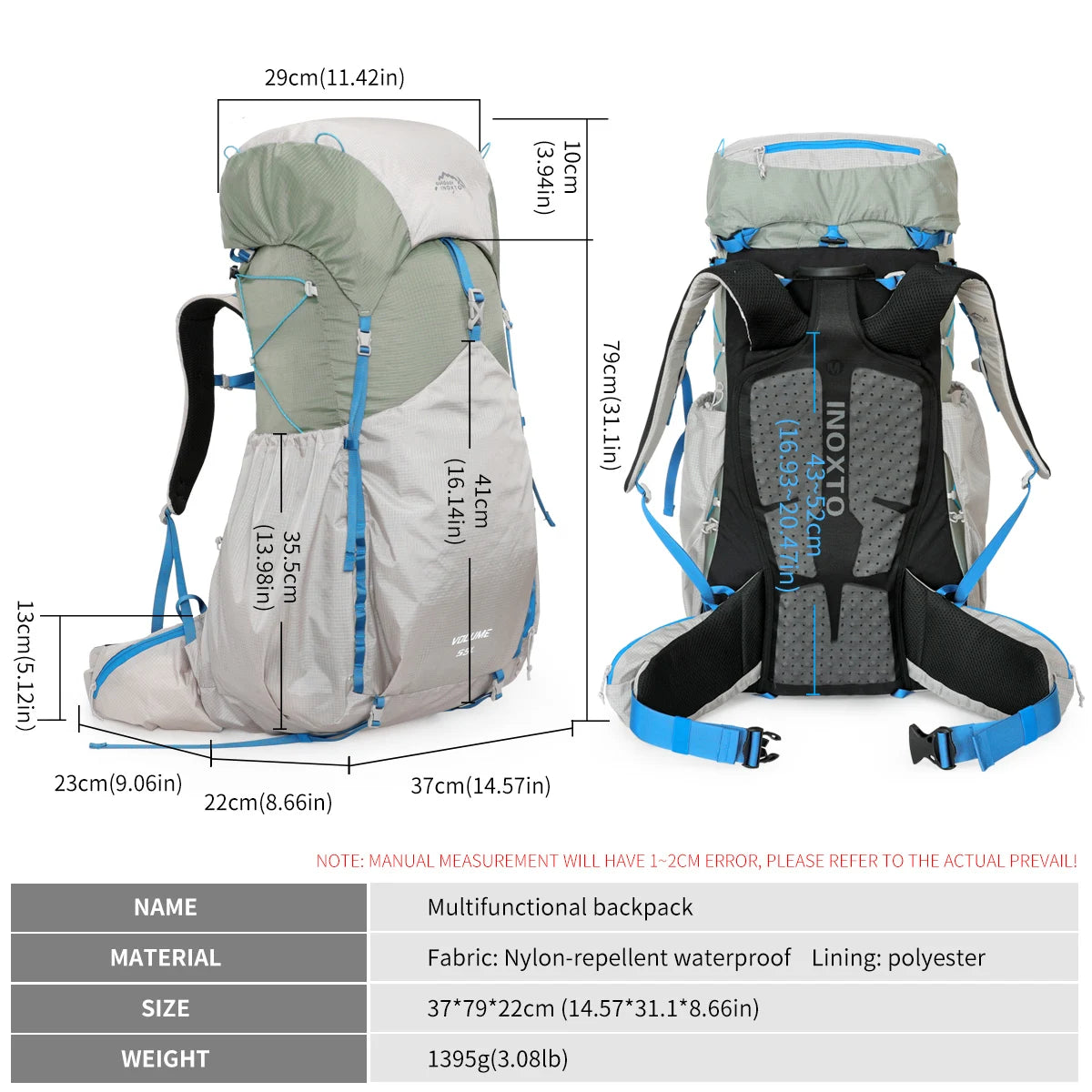 55L Internal Frame Waterproof Hiking Backpack | Rain Cover, Lightweight