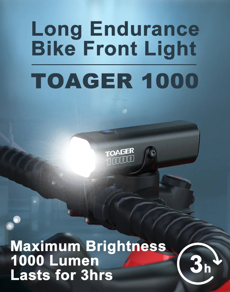 TOAGER 1000LM Bike Light Front Lamp Type C Rechargeable LED 21700 4500mAh Bicycle Light IPX6 Bicycle headlights Bike Accessories