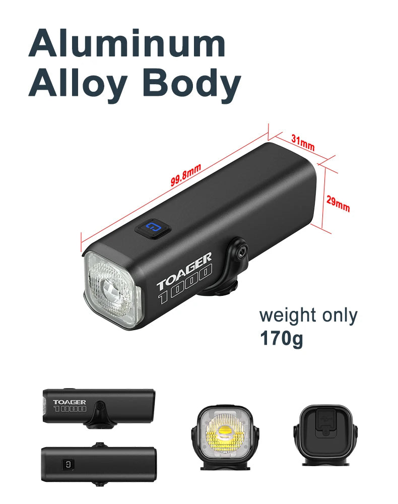 TOAGER 1000LM Bike Light Front Lamp Type C Rechargeable LED 21700 4500mAh Bicycle Light IPX6 Bicycle headlights Bike Accessories