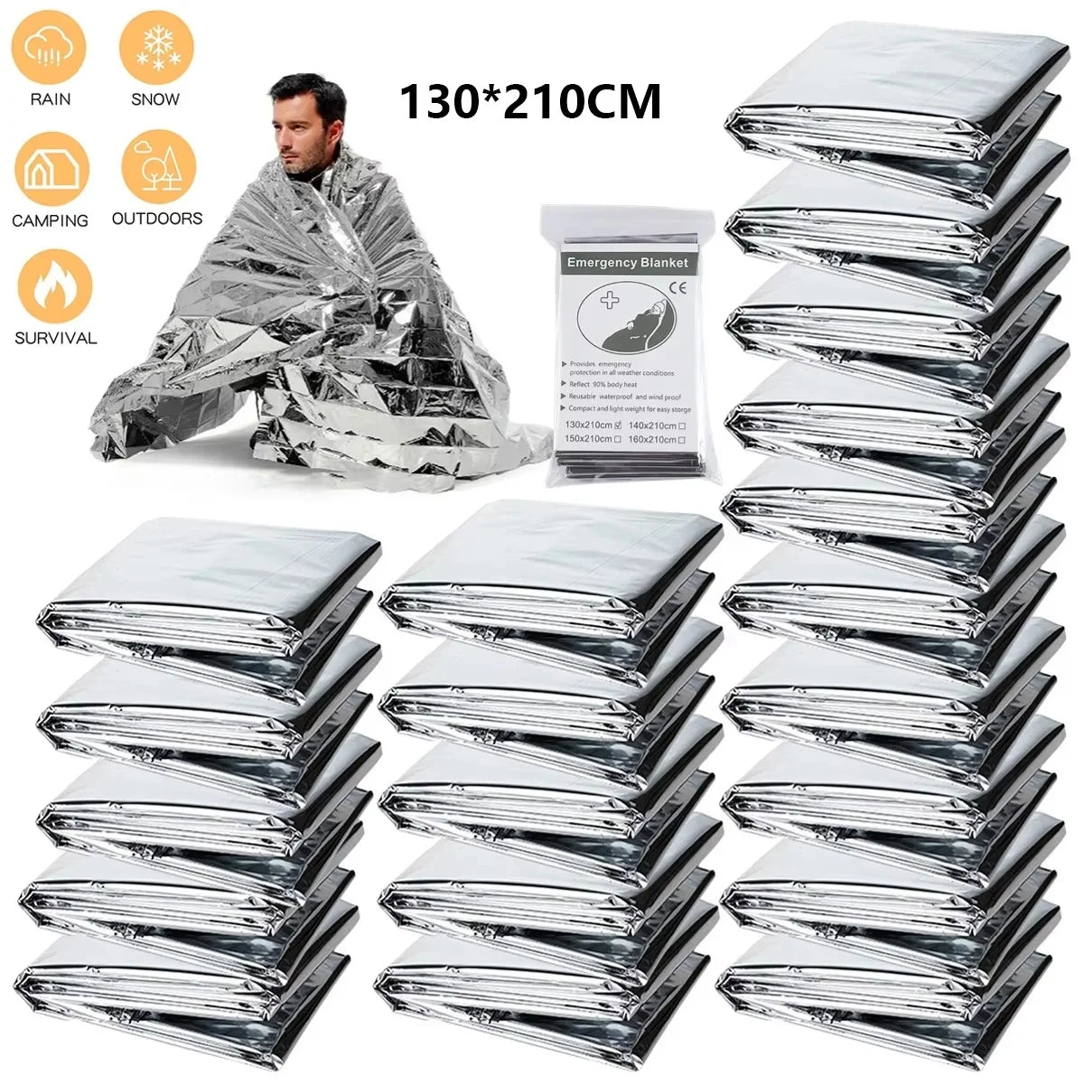 Emergency Thermal Survival Blanket — Waterproof Mylar First-Aid Foil Blanket (Multipack)