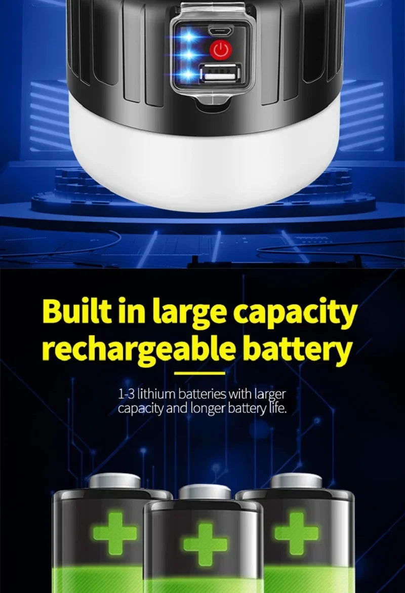 Solar LED Camping Lantern — USB Rechargeable Waterproof Tent Light for Hiking & BBQ
