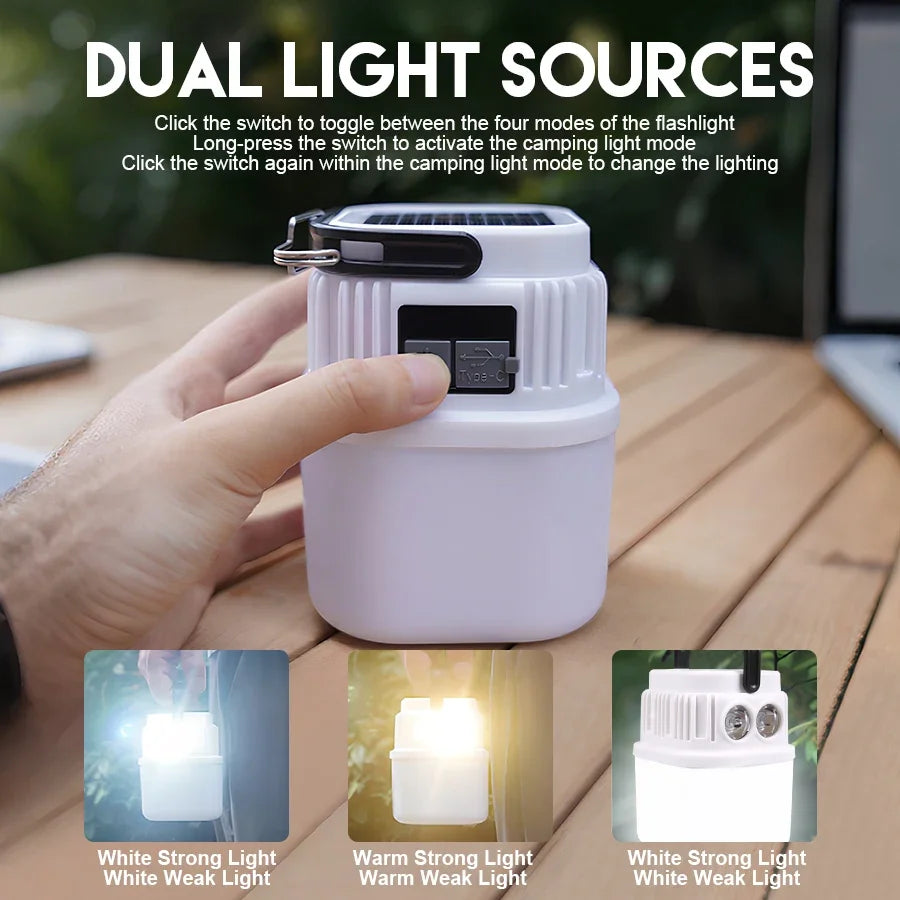Solar LED Camping Lantern — USB Rechargeable Waterproof Tent Light for Hiking & BBQ