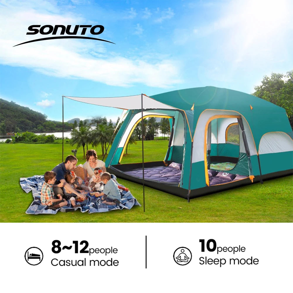 8-12 Person Family Tent | 2 Bedrooms + Living Room, 4-Season