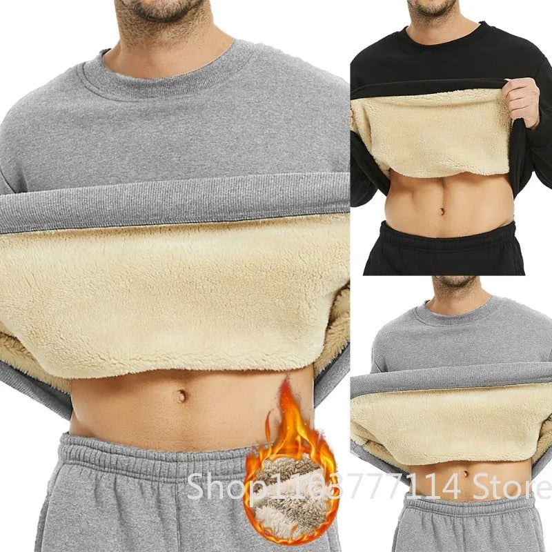 Men's Autumn Winter Fleece Lined Warm Top Korean Fashionable Long Sleeved Base Shirt Plush Casual Warm Underwear T-shirt