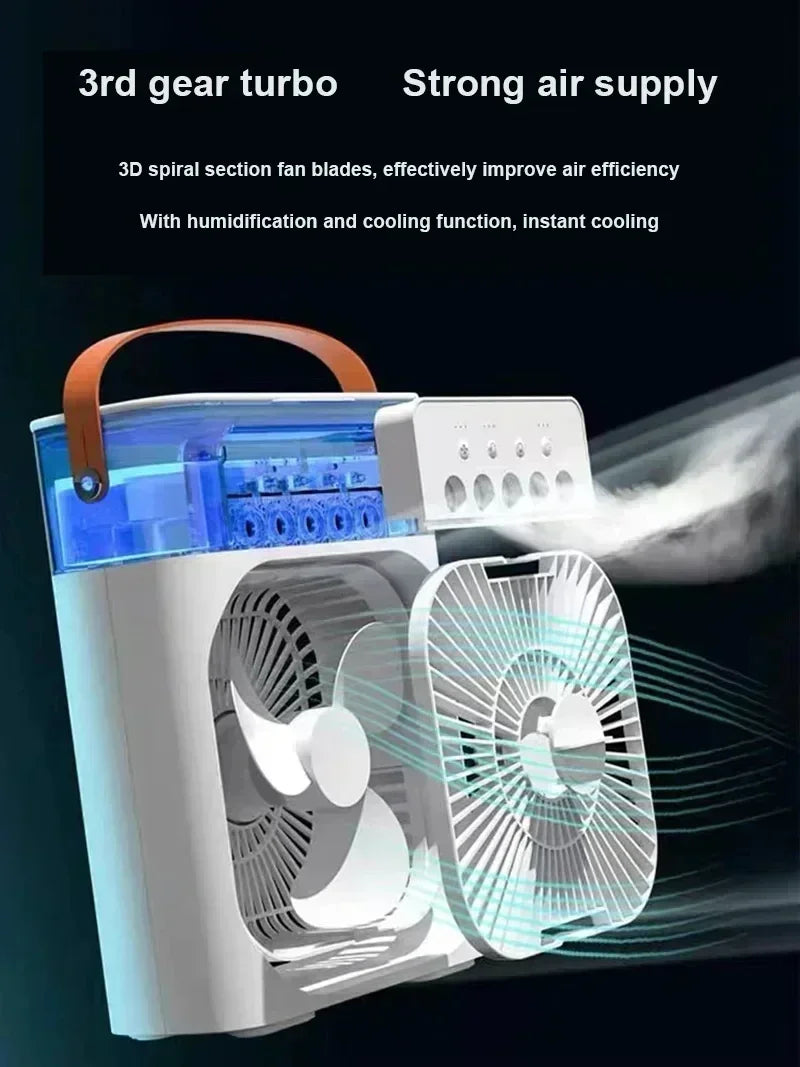 3 In 1 Mini Air Cooler Portable Cooling Fan With LED Night Light Humidifier Desktop Refreshing Appliance For Home Office Bedroom