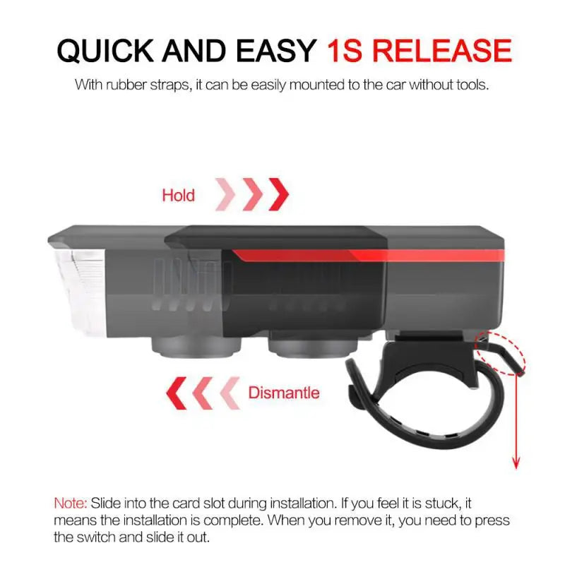 Rechargeable Bike Headlight with Horn — Solar & USB MTB Road Cycling Light Set