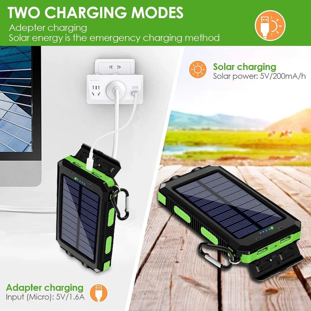 Solar Power Bank 80000mAh | Solar Panel, LED Flashlight & Compass