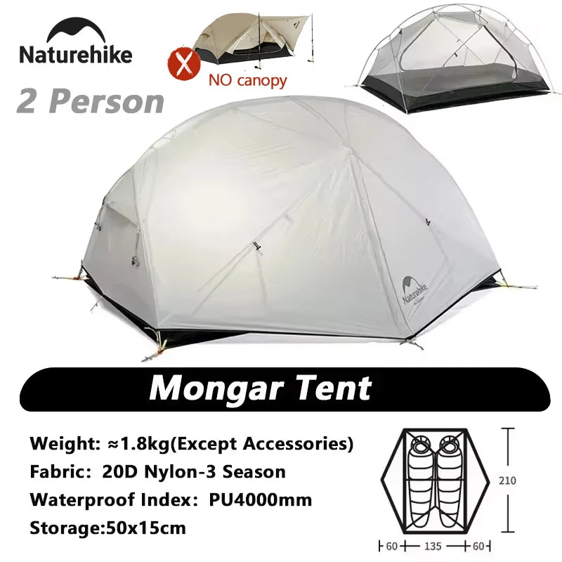 Naturehike Mongar 2 UL/PRO Tent | Ultralight 15D Backpacking 1-2 Person