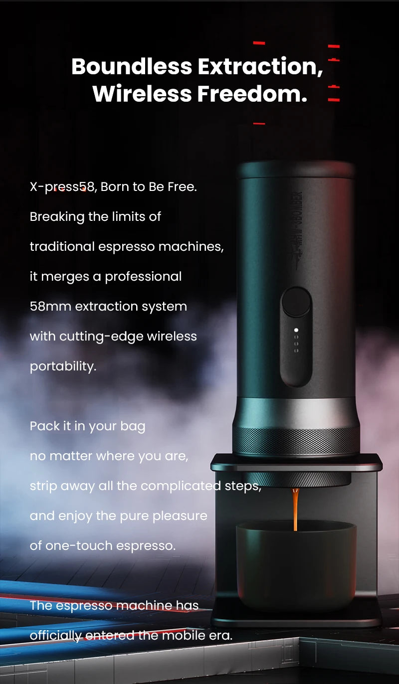 MHW-3BOMBER X-Press58 Portable Espresso Machine — USB Electric, 58mm, Travel & Camping Coffee Maker