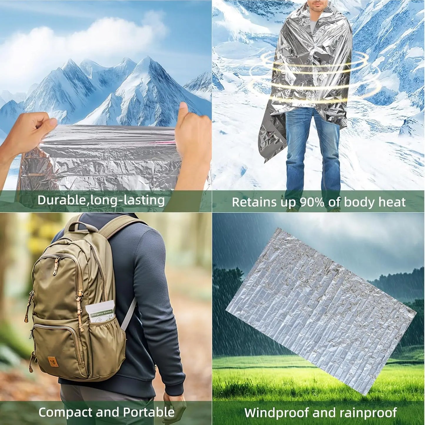 Emergency Thermal Survival Blanket — Waterproof Mylar First-Aid Foil Blanket (Multipack)