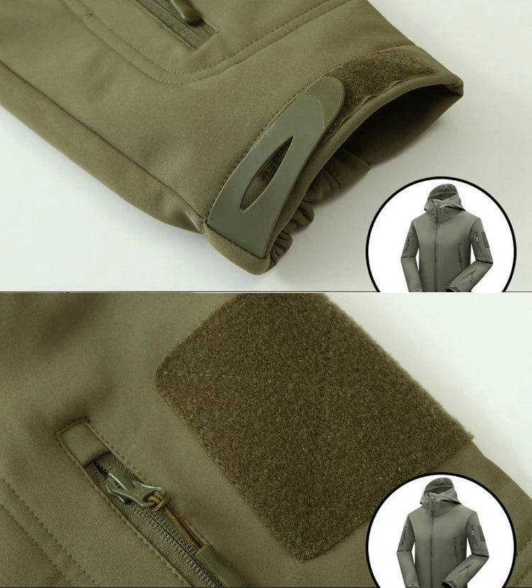 Men's Winter Autumn Warm Softshell Fleece Hood Cargo Jackets Camping Hiking Climbing Hunting Fishing Outdoor Windproof M-5XL