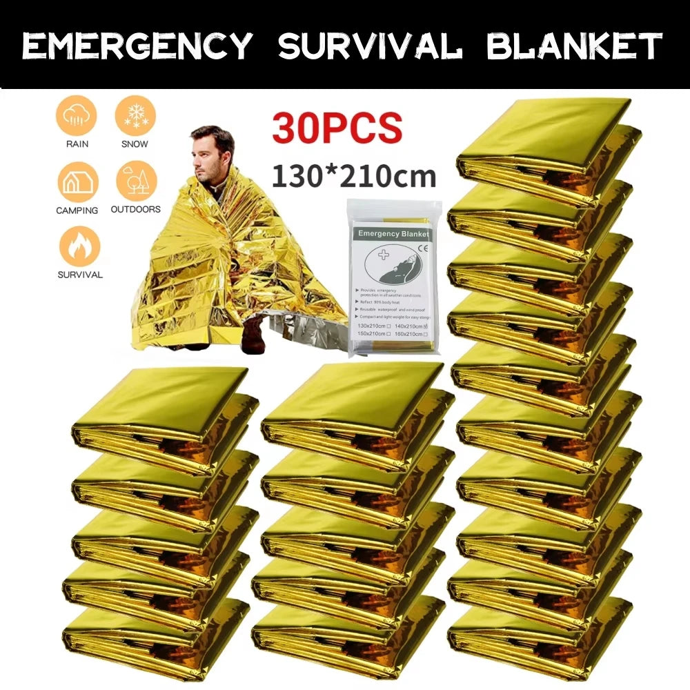 Emergency Thermal Survival Blanket — Waterproof Mylar First-Aid Foil Blanket (Multipack)