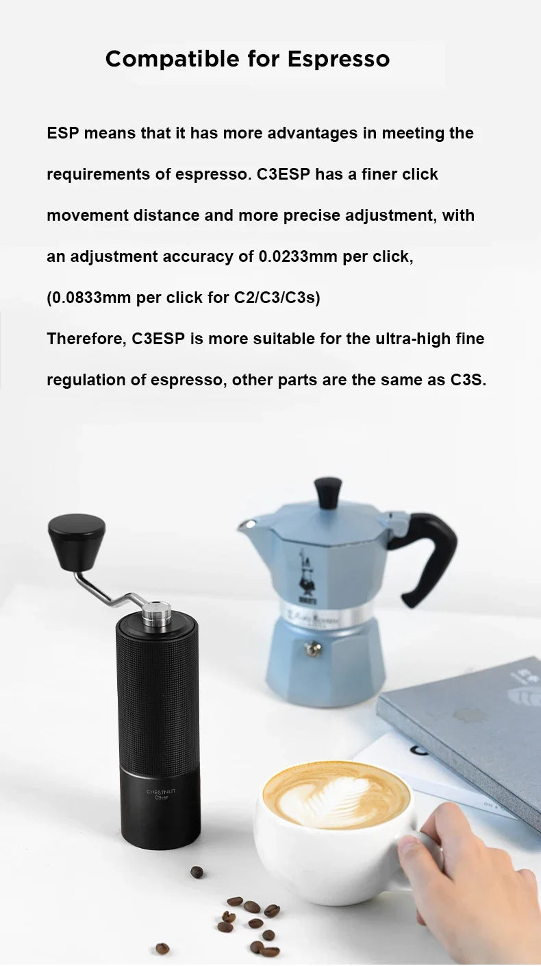 TIMEMORE Chestnut C3S / C3ESP Manual Coffee Grinder — All-Metal Body, S2C Burr, Portable