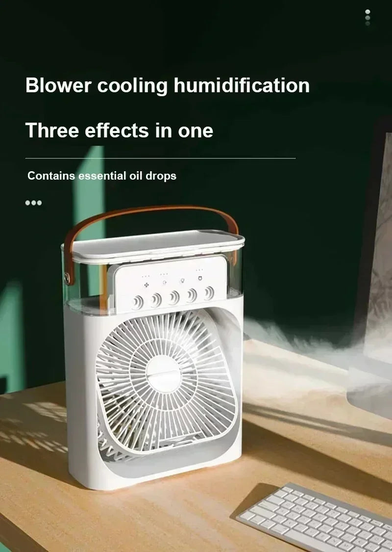 3 In 1 Mini Air Cooler Portable Cooling Fan With LED Night Light Humidifier Desktop Refreshing Appliance For Home Office Bedroom
