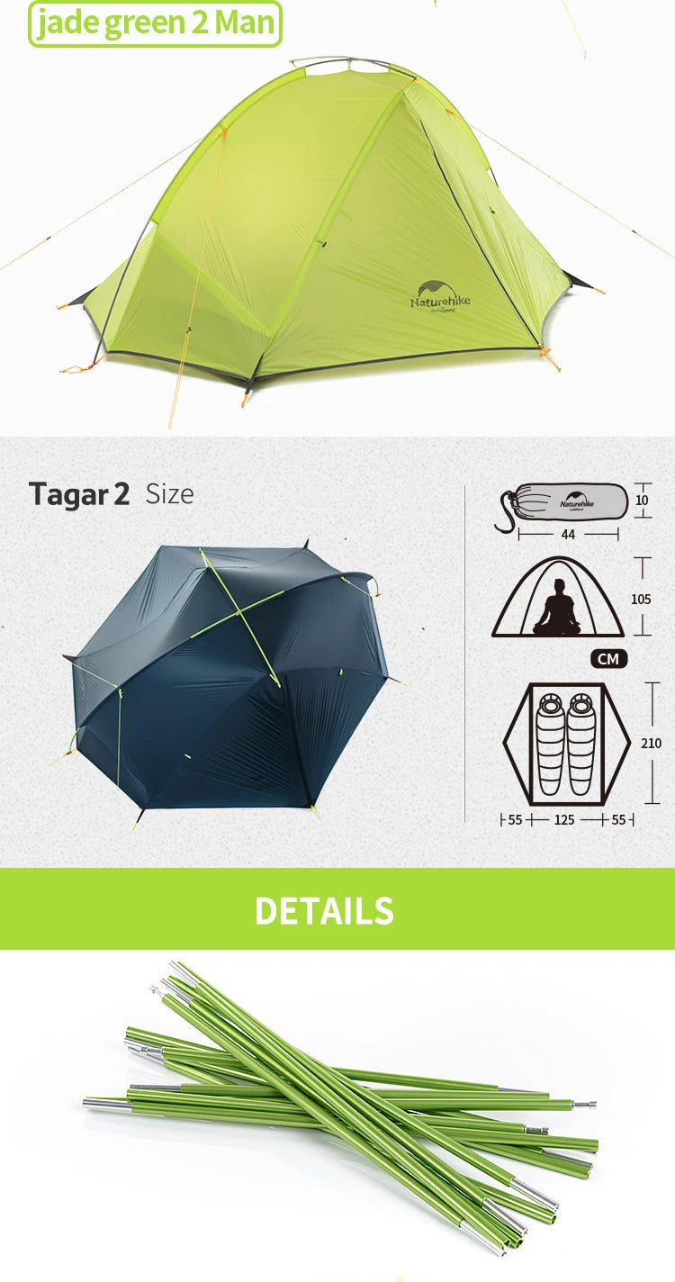 Naturehike Tagar Ultralight Hiking Tent Outdoor Summer Lightweight Camping Rainproof 1-2 Person Tent