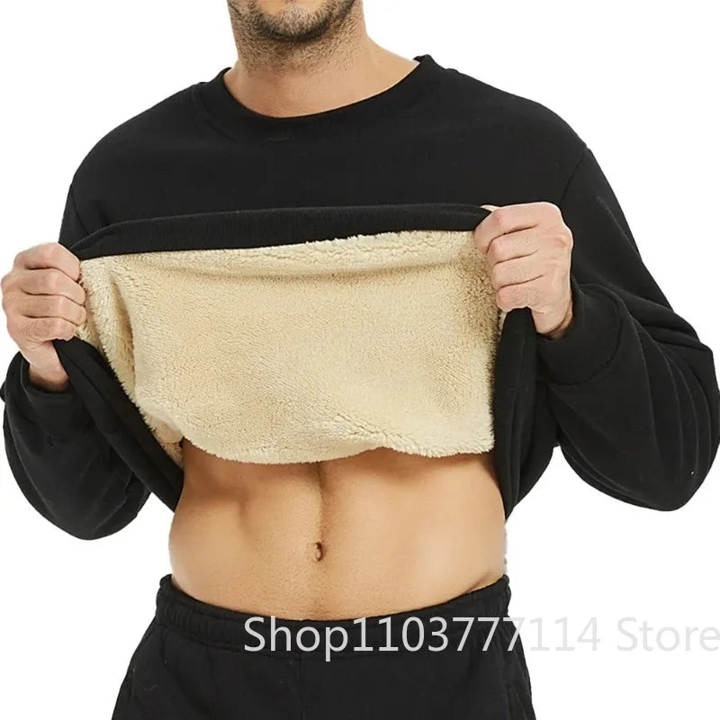 Men's Autumn Winter Fleece Lined Warm Top Korean Fashionable Long Sleeved Base Shirt Plush Casual Warm Underwear T-shirt