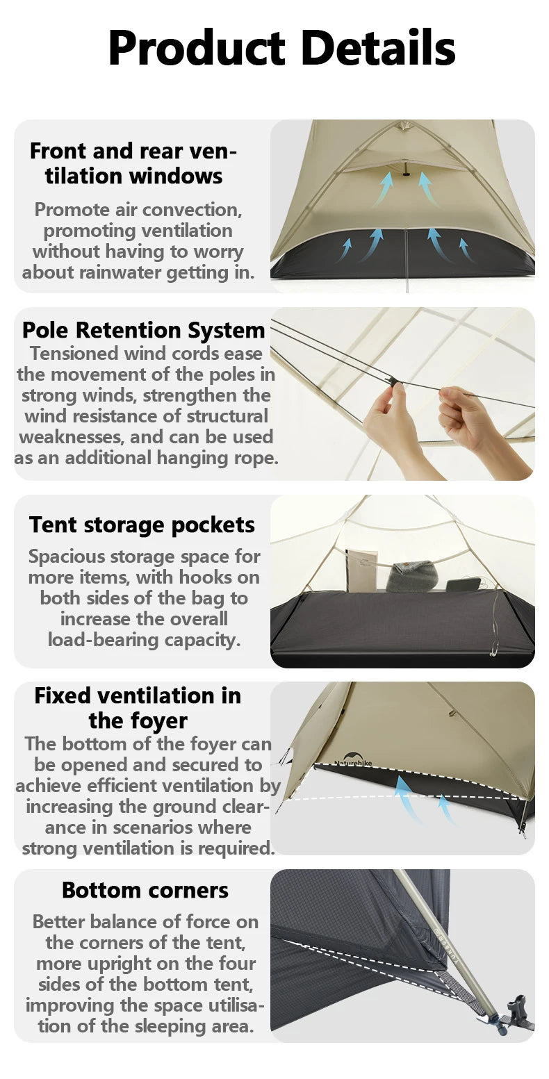 Naturehike Mongar 2 UL/PRO Tent | Ultralight 15D Backpacking 1-2 Person