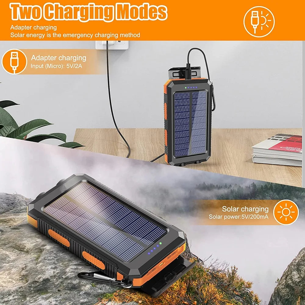 Solar Power Bank 80000mAh | Solar Panel, LED Flashlight & Compass
