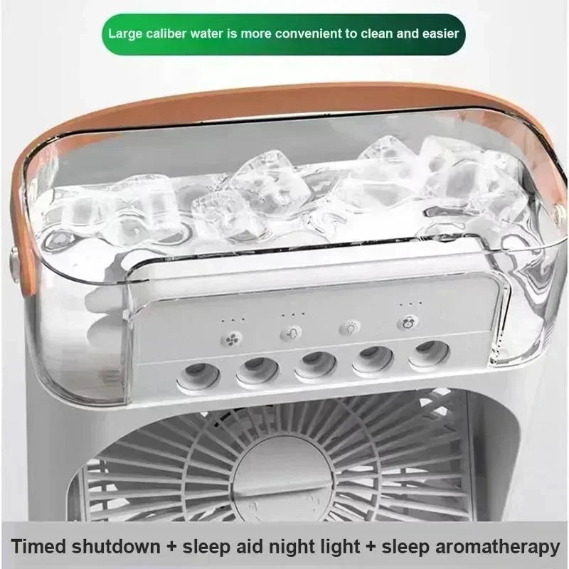 3 In 1 Mini Air Cooler Portable Cooling Fan With LED Night Light Humidifier Desktop Refreshing Appliance For Home Office Bedroom