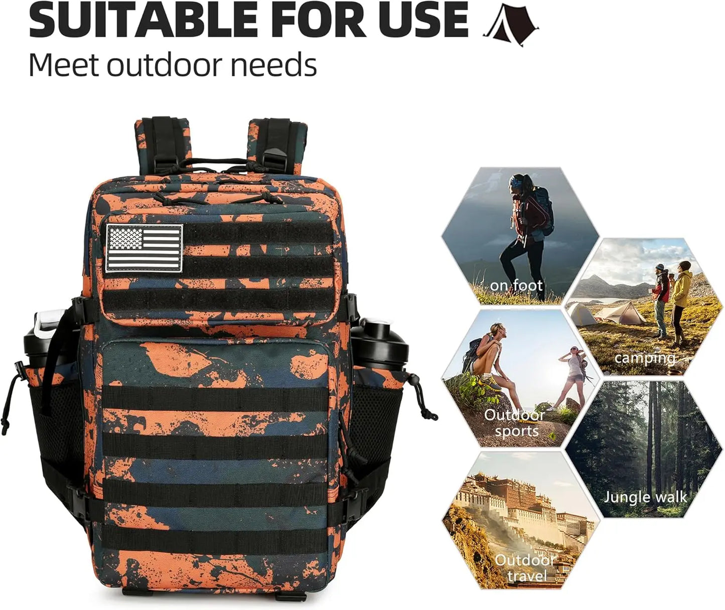 45L Tactical MOLLE Backpack | Waterproof Nylon, Softback