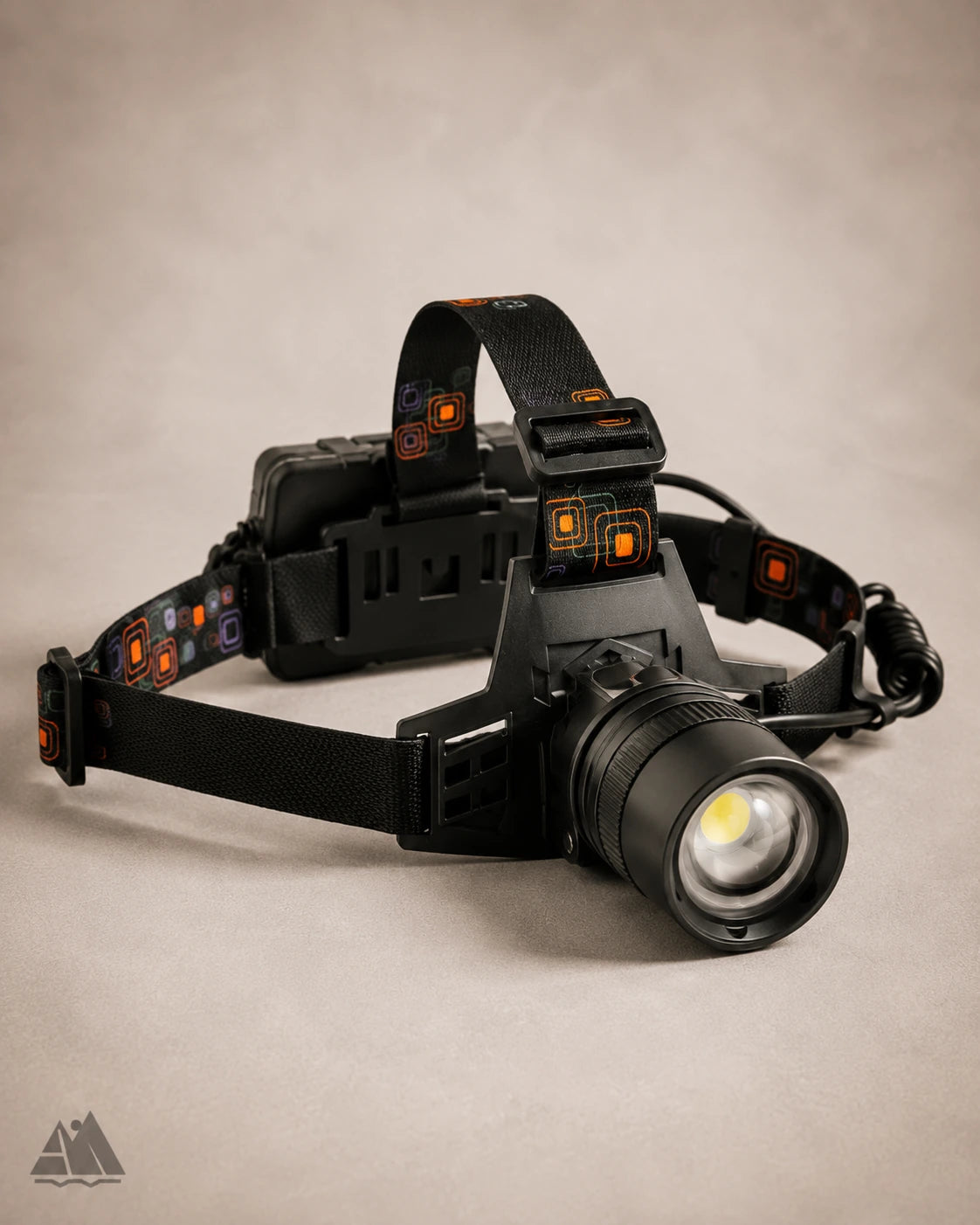 Aluminum LED headlamp angled right view highlighting lens housing