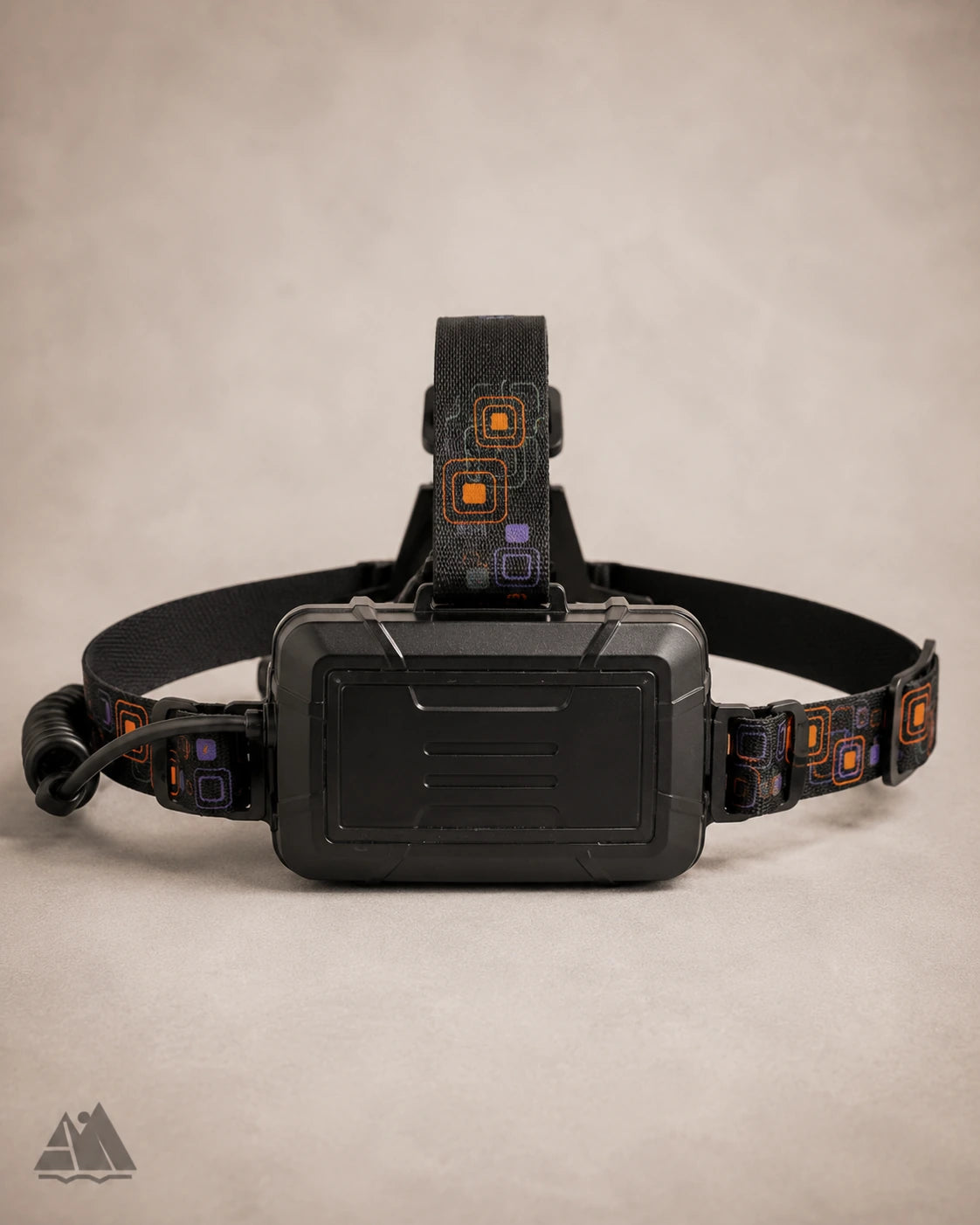 Back view of LED headlamp battery compartment and adjustable headband